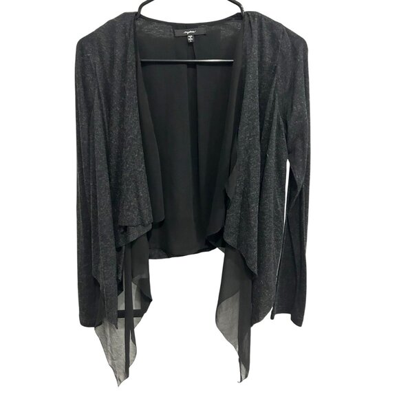 Mystree Waterfall Open Front Cardigan Black Sz Small Long Sleeve Chiffon Knit - Picture 1 of 9